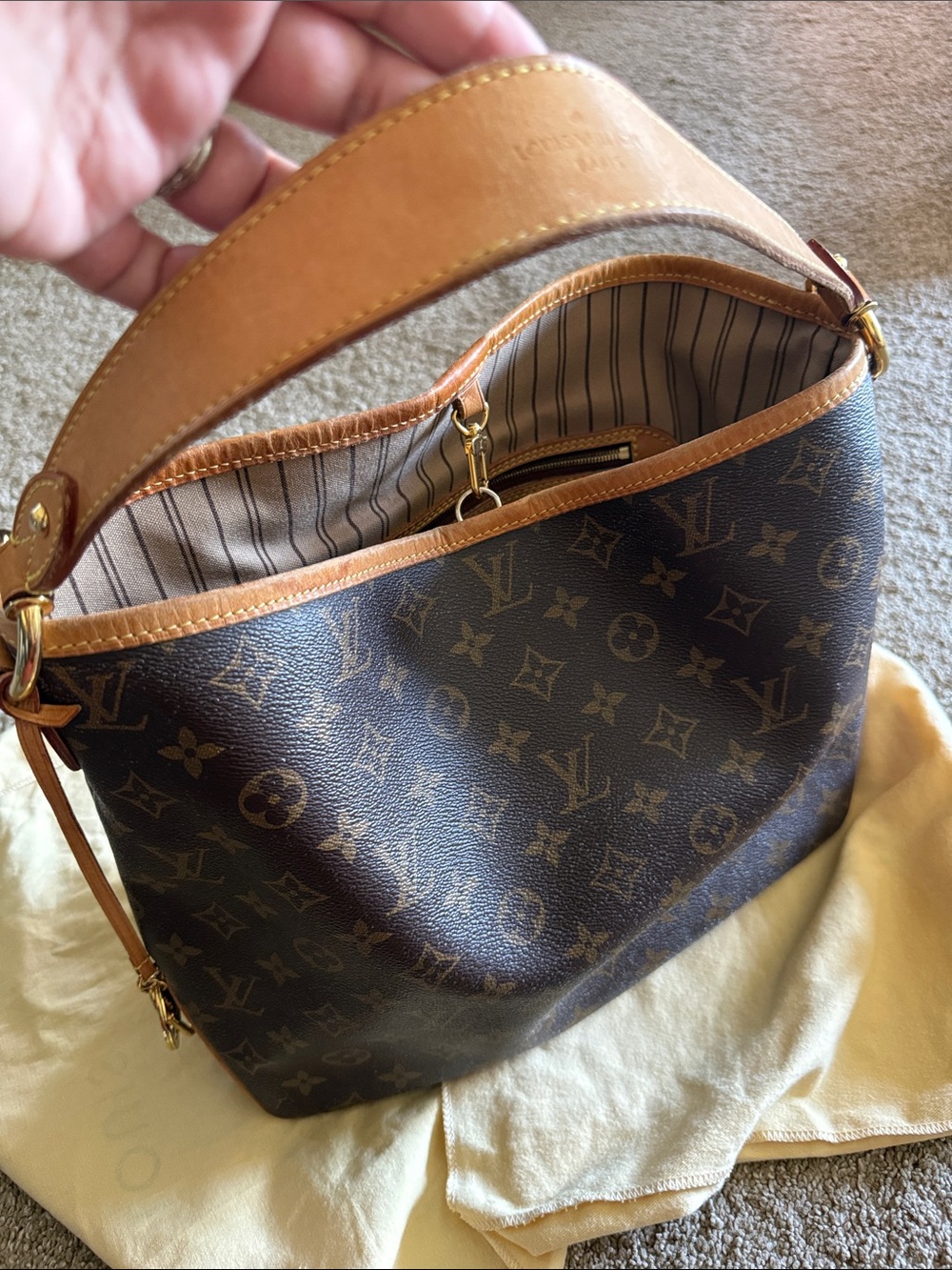 Louis Vuitton Monogram Canvas Shoulder Bag in Brown and Tan